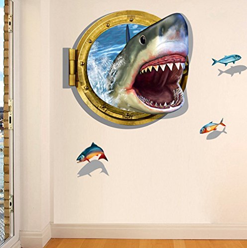 AUVS® 3D Lebendige Tiere- Selbstklebende Abnehmbaren Durchbrechen Die Mauer Vinyl Wandsticker / Wandgemälde Kunst Aufkleber Dekorateur (Hai Maul Shark Mouth(60 * 90cm)) von AUVS