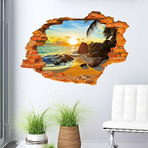 AUVS® 3D- Selbstklebende Abnehmbaren Durchbrechen Die Mauer Vinyl Wandsticker/Wandgemälde Kunst Aufkleber Dekorateur (8001C Sunny Beach(60cm X 90cm)) von AUVS