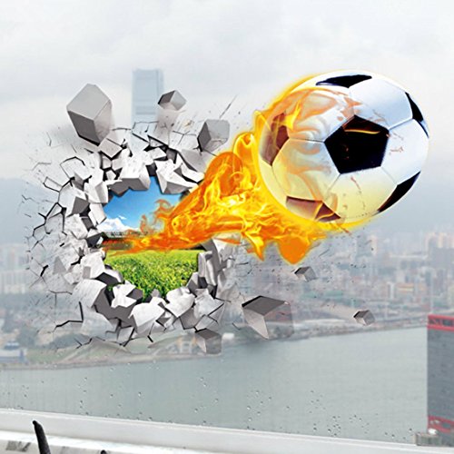 AUVS® 3D- Selbstklebende Abnehmbaren Durchbrechen Die Mauer Vinyl Wandsticker/Wandgemälde Kunst Aufkleber Dekorateur (Unter Feuer Fußball Flying Fire Football (50 * 70cm)) von AUVS