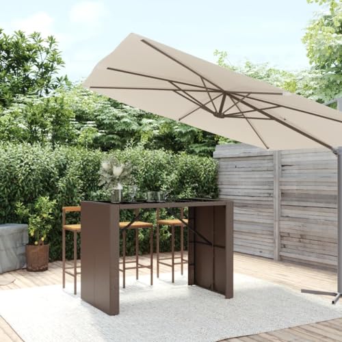 AUVYI Bartisch mit Glasplatte Braun 145x80x110 cm Poly Rattan Esszimmertische Stehtisch Bistrotisch Balkontisch Klein Coffee Table Camping Tisch Sofatisch Wohnzimmer Beistelltisch Outdoor von AUVYI