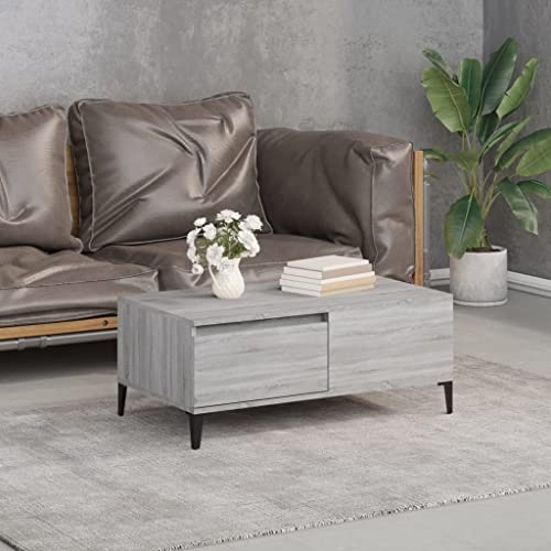 AUVYI Couchtisch mit Schublade Grau Sonoma 90x50x36,5 cm Holzwerkstoff&Metall Chautschtisch Wohnzimmertisch mit Schubladen Sofatisch Holz Sideboard Beistelltisch mit Schublade von AUVYI