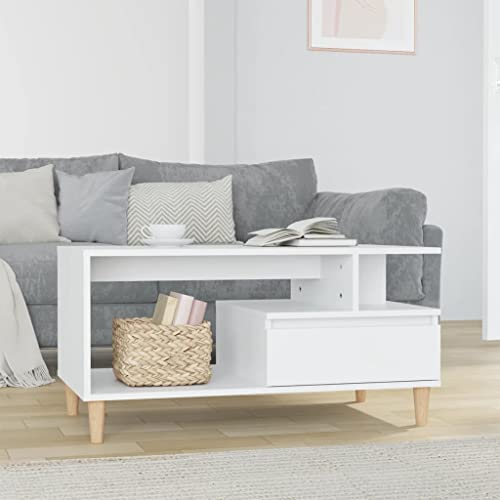 AUVYI Couchtisch mit Schublade Weiß 90x49x45 cm Holzwerkstoff&Eukalyptus Sofatisch Holz Sideboard Wohnzimmertisch Beistelltisch mit Schublade Chautschtisch von AUVYI