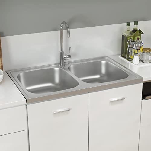 AUVYI Doppelspüle Silbern 800x500x155 mm Edelstahl Waschbecken Küchenarbeitsplatte Spüle Arbeitsplatte Küche Kitchen Sink Küchenspülen Ausgussbecken Spülbecken von AUVYI