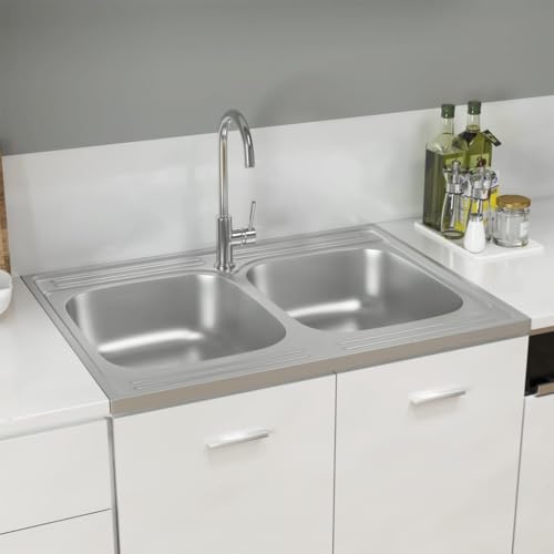 AUVYI Doppelspüle Silbern 800x600x155 mm Edelstahl Spüle ohne Unterschrank Arbeitsplatte Küche Kitchen Sink Küchenspülen Ausgussbecken Spülbecken Küchenarbeitsplatte Waschbecken von AUVYI