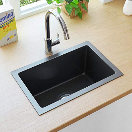 AUVYI Handgefertigte Küchenspüle Schwarz Edelstahl 44x29x20cm Küchenarbeitsplatte Arbeitsplatte Küche Waschbecken Ausgussbecken Spülbecken Spüle ohne Unterschrank Kitchen Sink Küchenspülen von AUVYI