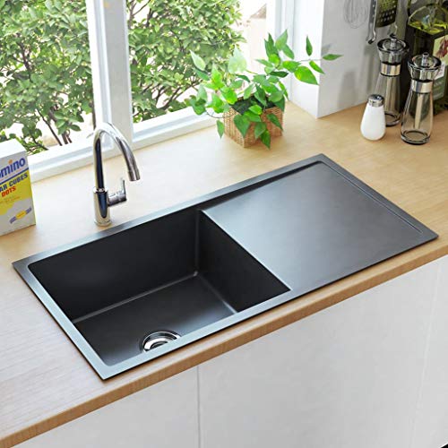 AUVYI Handgefertigte Küchenspüle Schwarz Edelstahl 87x44x20cm Spüle ohne Unterschrank Waschbecken Ausgussbecken Spülbecken Arbeitsplatte Küche Küchenarbeitsplatte Kitchen Sink Küchenspülen von AUVYI