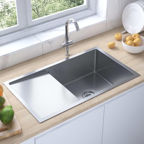 AUVYI Handgemachte Einbauspüle Edelstahl Silber 75x44x20cm Küchenarbeitsplatte Waschbecken Ausgussbecken Spülbecken Arbeitsplatte Küche Kitchen Sink Küchenspülen Spüle ohne Unterschrank von AUVYI