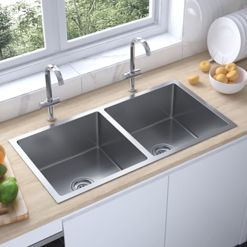 AUVYI Handgemachte Einbauspüle Edelstahl Silber 86,5x44x20cm Ausgussbecken Spülbecken Küchenarbeitsplatte Waschbecken Arbeitsplatte Küche Spüle ohne Unterschrank Kitchen Sink Küchenspülen von AUVYI