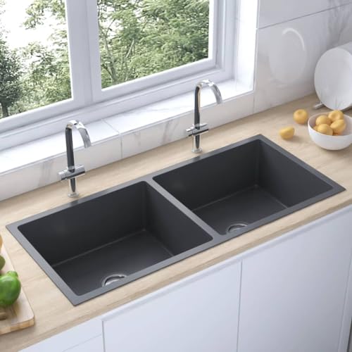 AUVYI Handgemachte Einbauspüle Schwarz Edelstahl 100x44x20cm Arbeitsplatte Küche Küchenarbeitsplatte Spüle Waschbecken Ausgussbecken Spülbecken Kitchen Sink Küchenspülen von AUVYI