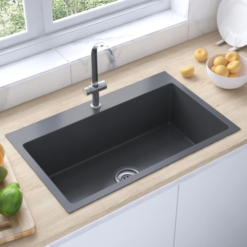 AUVYI Handgemachte Einbauspüle Schwarz Edelstahl 70x44x20cm Spüle ohne Unterschrank Küchenarbeitsplatte Arbeitsplatte Küche Ausgussbecken Spülbecken Kitchen Sink Küchenspülen Waschbecken von AUVYI
