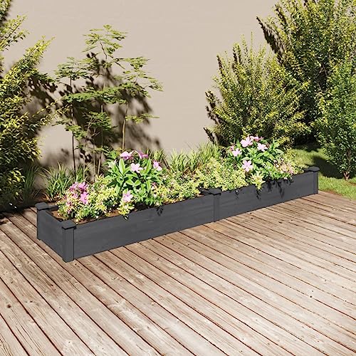 AUVYI Hochbeet mit Einsatz Blumenkasten Pflanzkübel Gartenbeet Kräuterbeet Gärten Dekoration für Anbau Pflanzen Blumen und Gemüse Gartenmöbel Innen-und Außeneinrichtung Grau 240x45x25 cm von AUVYI