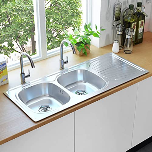 AUVYI Küchenspüle Doppelbecken mit Sieb & Siphon Edelstahl Silber 120x50x16cm Küchenarbeitsplatte Waschbecken Kitchen Sink Küchenspülen Arbeitsplatte Küche Ausgussbecken Spülbecken AUVYI Küchenspüle Doppelbecken mit Sieb & Siphon Edelstahl Silber 120x50x16cm Küchenarbeitsplatte Waschbecken Kitchen Sink Küchenspülen Arbeitsplatte Küche Ausgussbecken Spülbecken von AUVYI