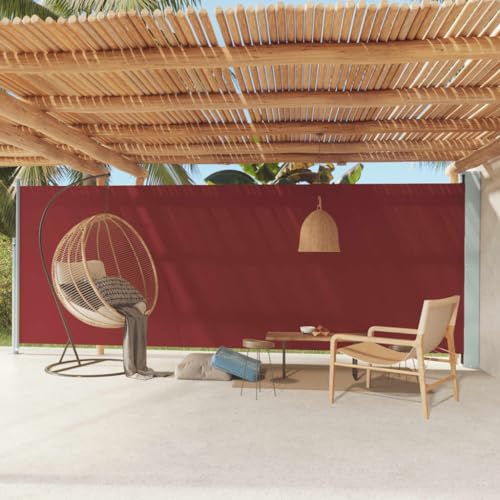 AUVYI Seitenmarkise aus Stoff (100% Polyester) mit PU-Beschichtung 200x600 cm Rot Seitenmarkise Terrasse Seitenmarkisen Zum Ausziehen Seitenmarkise Garten Windschutz Fuer Balkon Sichtschutz von AUVYI