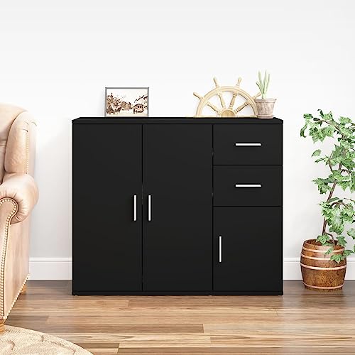 AUVYI Sideboard Schwarz 91x29,5x75 cm Holzwerkstoff Küchenschrank Aktenschrank Bücherregal Schuhregal Schmal TV Board Badezimmerschrank Wäscheschrank Lowboard Wohnzimmer von AUVYI