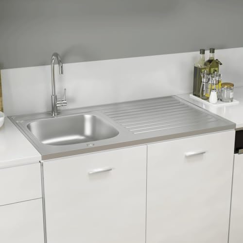 AUVYI Spüle mit Abtropffläche Set Silbern 1000x600x155 mm Edelstahl Ausgussbecken Spülbecken Kitchen Sink Küchenspülen Waschbecken Küchenarbeitsplatte Spüle von AUVYI