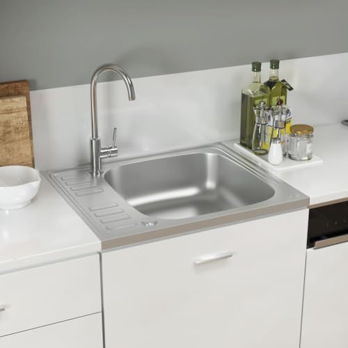 AUVYI Spüle mit Abtropffläche Set Silbern 500x600x155 mm Edelstahl Ausgussbecken Spülbecken Kitchen Sink Küchenspülen Arbeitsplatte Küche Waschbecken Spüle von AUVYI