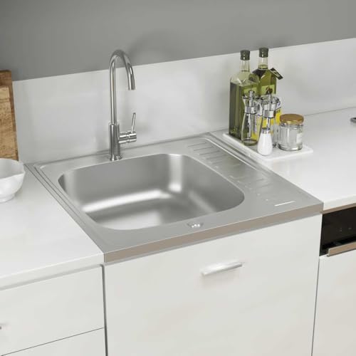 AUVYI Spüle mit Abtropffläche Set Silbern 600x600x155 mm Edelstahl Spüle ohne Unterschrank Waschbecken Ausgussbecken Spülbecken Kitchen Sink Küchenspülen von AUVYI