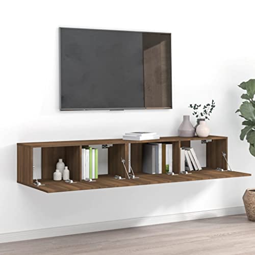 AUVYI TV-Schrank-Set 2-TLG. Braun Eichen-Optik Holzwerkstoff 100x30x30cm Aufbewahrungsschrank Fernseher Schrank Hängeschrank Wohnzimmer Lowboard Nachttisch Holz Wohnwand Modern Kitchen Cabinet von AUVYI