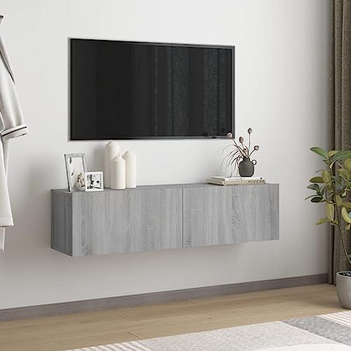 AUVYI TV-Wandschrank Grau Sonoma 120x30x30 cm Holzwerkstoff Hängeschrank Wohnzimmer Kitchen Cabinet Fernseher Schrank Lowboard Nachttisch Holz Wohnwand Modern Aufbewahrungsschrank von AUVYI