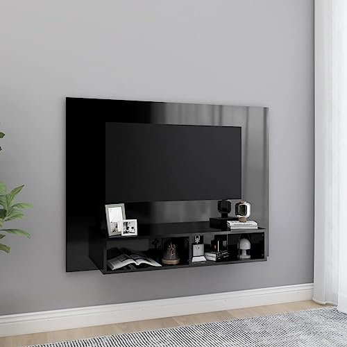 AUVYI TV-Wandschrank Hochglanz-Schwarz 120x23,5x90 cm Holzwerkstoff Kitchen Cabinet Wohnwand Modern Aufbewahrungsschrank Lowboard Nachttisch Holz Hängeschrank Wohnzimmer Fernseher Schrank von AUVYI