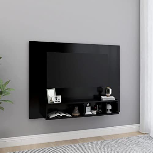 AUVYI TV-Wandschrank Schwarz 120x23,5x90 cm Holzwerkstoff Wohnwand Modern Hängeschrank Wohnzimmer Fernseher Schrank Aufbewahrungsschrank Lowboard Nachttisch Holz Kitchen Cabinet von AUVYI