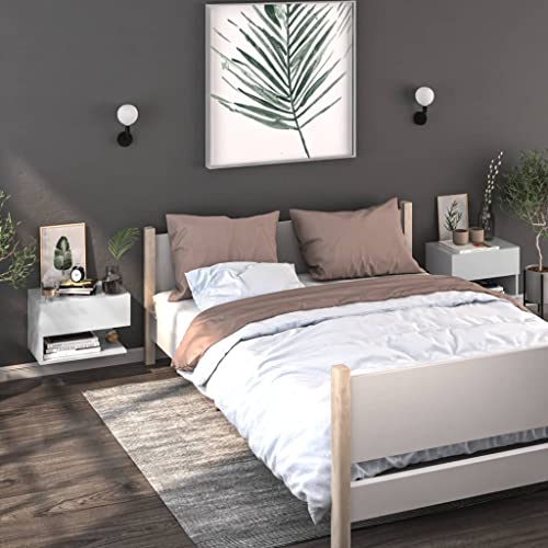 AUVYI Wand-Nachttisch mit Schubladen 46x29,5x30 cm 2 STK. Weiß Nachtschrank Beistelltisch Floating Furniture Schlafzimmer-Möbel Bedside Cabinet Bedside Table with Drawer Holzwerkstoff von AUVYI