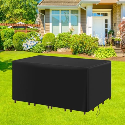 AUWUUA Abdeckung Gartentisch Winterfest 360x180x75cm/LxWxH Terrassenmöbel Abdeckung für Gartenmöbel Schutzhülle, Winddicht UV-Beständiges Abdeckplane Wasserdicht für Möbelsets Tische und Stühle von AUWUUA
