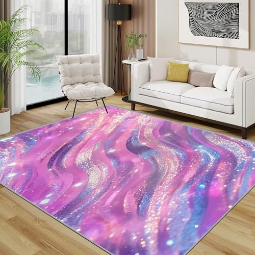 AUWUUA Abstrakt Modern Teppicheläufer Flur 50x80cm Rosa Lila Waschbar Glitzer Wellen Teppiche Schlafzimmer, Kleiner Teppich Mädchen Bunt Farbverlauf, Weich Kurzflor rutschfest Fussmatte Innen AUWUUA Abstrakt Modern Teppicheläufer Flur 50x80cm Rosa Lila Waschbar Glitzer Wellen Teppiche Schlafzimmer, Kleiner Teppich Mädchen Bunt Farbverlauf, Weich Kurzflor rutschfest Fussmatte Innen von AUWUUA