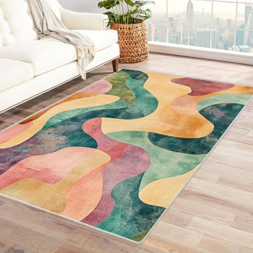 AUWUUA Abstrakter Wellendruck Teppich Geometrische 40x60cm Bunt Used-Look Großer Teppich Schlafzimmer, Weich Kurzflor Waschbar rutschfest Fußmatte Innen für Küche Korridor Balkon AUWUUA Abstrakter Wellendruck Teppich Geometrische 40x60cm Bunt Used-Look Großer Teppich Schlafzimmer, Weich Kurzflor Waschbar rutschfest Fußmatte Innen für Küche Korridor Balkon von AUWUUA