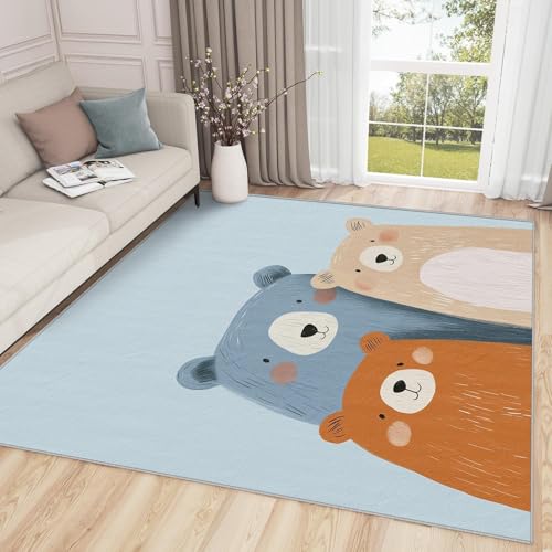 AUWUUA Bären-Teppich fürs Kinderzimmer, 180 x 220 cm, süße Cartoon-Bären, waschbar, rutschfest, weich, für Kinder, Jungen und Mädchen, Zimmerdekoration, Wildtier-Teppich von AUWUUA