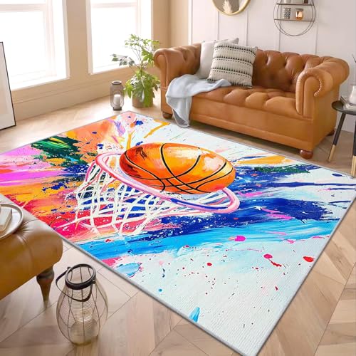 AUWUUA Basketball Teppich Wohnzimmer 170x260cm Bunt Graffiti Kunst Sportthema Junge Mädchen Waschbarer Teppiche Kinderzimmer, Modern Deko Teppiche Schlafzimmer Jugendzimmer Spielzimmer AUWUUA Basketball Teppich Wohnzimmer 170x260cm Bunt Graffiti Kunst Sportthema Junge Mädchen Waschbarer Teppiche Kinderzimmer, Modern Deko Teppiche Schlafzimmer Jugendzimmer Spielzimmer von AUWUUA