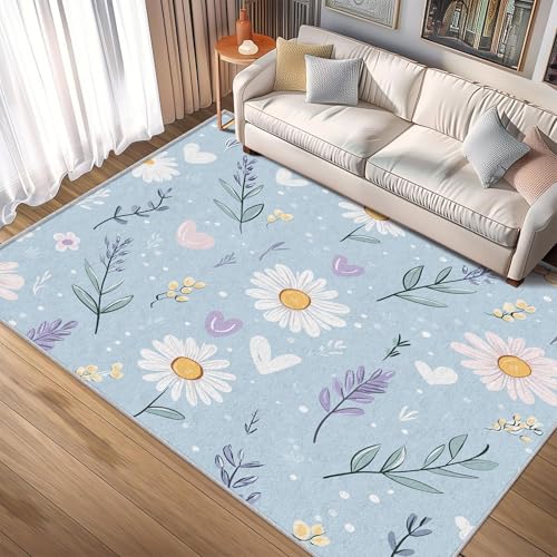 AUWUUA Blauer Gänseblümchen-Überwurfteppich für den Eingangsbereich, 70 x 140 cm, waschbare weiße Fußmatte mit Blumenmuster, moderner Rutschfester Teppich für Kinderzimmer AUWUUA Blauer Gänseblümchen-Überwurfteppich für den Eingangsbereich, 70 x 140 cm, waschbare weiße Fußmatte mit Blumenmuster, moderner Rutschfester Teppich für Kinderzimmer von AUWUUA
