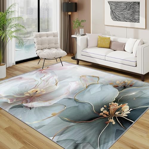 AUWUUA Blumen Teppich 250x300cm Modern Luxus Blüten Waschbar Teppich Wohnzimmer, Floral Kurzflor Weich rutschfest Teppiche Eingangsbereich, Fussmatte Innen für Schlafzimmer Küche Esszimmer von AUWUUA