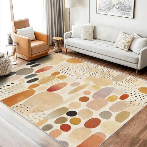 AUWUUA Boho-Teppich mit Abstrakter Kunst, 120 x 150 cm, waschbar, modernes geometrisches Punkt-Kreis-Design der Mitte des Jahrhunderts, Rutschfester Teppich für Schlafzimmer Wohnzimmer Esszimmer von AUWUUA