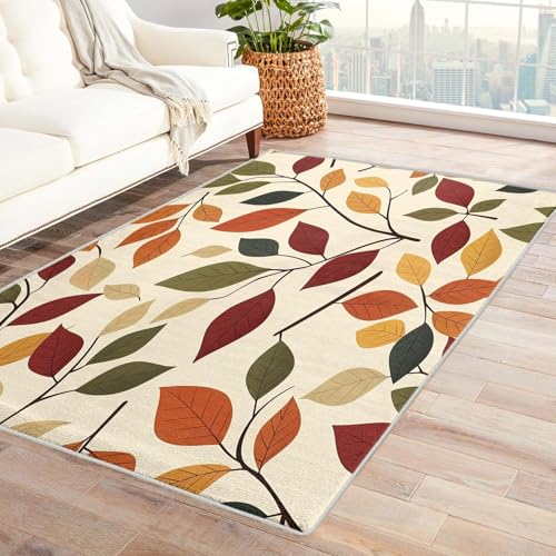 AUWUUA Bunt Blätter Teppich 100x120cm Moderne Waschbarer Pflanzen Teppich Wohnzimmer Schlafzimmer Deko, Boho Kurzflor rutschfest Läufer Flur Küchenteppiche, Eingangsbereich Fußmatten AUWUUA Bunt Blätter Teppich 100x120cm Moderne Waschbarer Pflanzen Teppich Wohnzimmer Schlafzimmer Deko, Boho Kurzflor rutschfest Läufer Flur Küchenteppiche, Eingangsbereich Fußmatten von AUWUUA