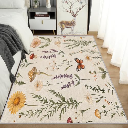 AUWUUA Eingangsteppich mit Schmetterlings- und Blumenmotiv, botanisch, 120 x 120 cm, rustikaler Wildblumen- und Pilz-Teppich, großer Teppich für Wohnzimmer Schlafzimmer Kinderzimmer, Läufer für Flure AUWUUA Eingangsteppich mit Schmetterlings- und Blumenmotiv, botanisch, 120 x 120 cm, rustikaler Wildblumen- und Pilz-Teppich, großer Teppich für Wohnzimmer Schlafzimmer Kinderzimmer, Läufer für Flure von AUWUUA
