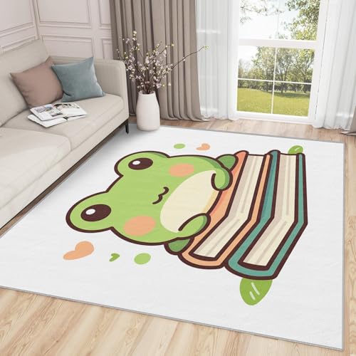 AUWUUA Frosch-Teppiche für das Klassenzimmer, 100 x 200 cm, süßer Cartoon-Tier-Teppich für Kinderzimmer, Kinder, Jungen, Mädchen, Schlafzimmer, Spielzimmer, waschbarer, Rutschfester Kurzflor-Teppich von AUWUUA