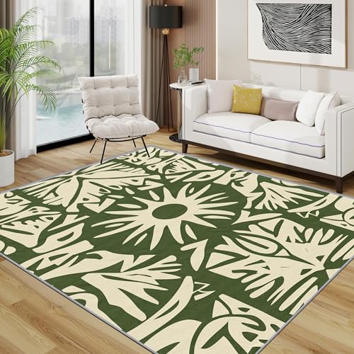 AUWUUA Grün Blumen Designer Teppich 120x190cm Modern Abstrakt Boho Pflanzen Teppiche Wohnzimmer, Rutschfester Badematten, Kurzflor Saugfähige Fussmatten für Eingang Schlafzimmer Terrasse Küche Büro von AUWUUA