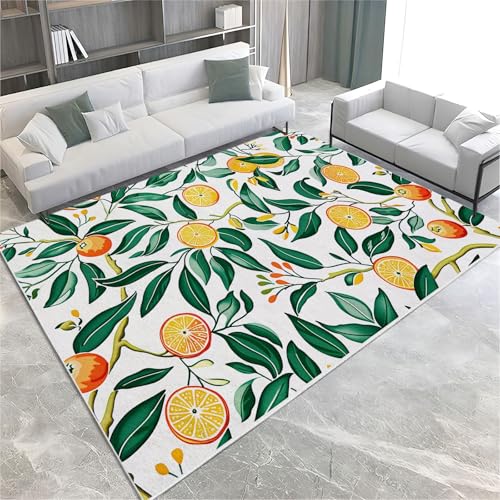 AUWUUA Kurzflor Teppich Frucht Zitrusfrüchte 50x80cm Teppich Eingang Früchte Pflanzen Blätter, Waschbar rutschfest Weich Teppiche Schlafzimmer, Fußmatte Eingang für Küche Badezimmer von AUWUUA