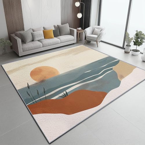 AUWUUA Minimalistischer moderner Teppich mit Strand- und Sonnenmotiv, 90 x 160 cm, abstrakt, waschbar, rutschfest, niedriger Flor, weicher Teppich für Schlafzimmer, Esszimmer, Küche, Beige-Gelb AUWUUA Minimalistischer moderner Teppich mit Strand- und Sonnenmotiv, 90 x 160 cm, abstrakt, waschbar, rutschfest, niedriger Flor, weicher Teppich für Schlafzimmer, Esszimmer, Küche, Beige-Gelb von AUWUUA