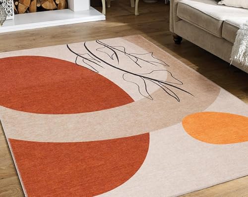 AUWUUA Moderner Wohnzimmerteppich mit Abstrakter Kunst, 60 x 110 cm, maschinenwaschbar, rutschfest, minimalistischer geometrischer Teppich aus der Mitte des Jahrhunderts für Schlafzimmer, Badezimmer von AUWUUA