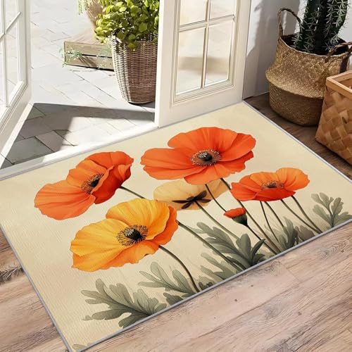 AUWUUA Mohn-Teppiche für Wohnzimmer, Schlafzimmer, 150 x 240 cm, Frühlings-Blumen-Botanischer Bereichsteppich, Vintage-Landhaus-Teppich, waschbar, rutschfest, Blumen-Akzent AUWUUA Mohn-Teppiche für Wohnzimmer, Schlafzimmer, 150 x 240 cm, Frühlings-Blumen-Botanischer Bereichsteppich, Vintage-Landhaus-Teppich, waschbar, rutschfest, Blumen-Akzent von AUWUUA