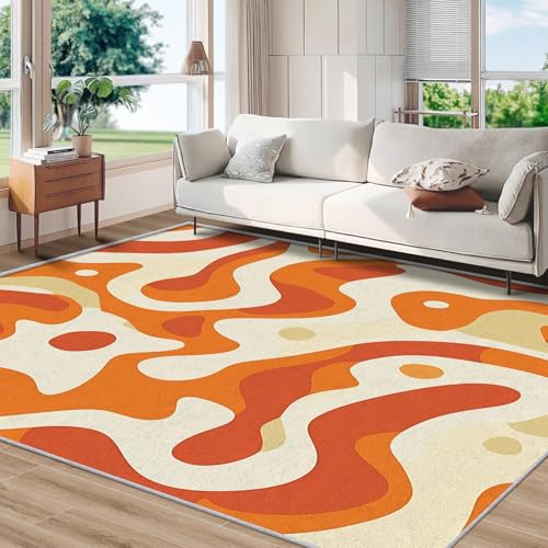 AUWUUA Orange Abstrakte Wellen Wirbel Teppich Wohnzimmer 80x120cm Retro 70er 80er Aesthetic Teppiche Gegend für Schlafzimmer, Läufer Flur, Küche, Kurzflor Waschbar rutschfest Innen Fußmatte AUWUUA Orange Abstrakte Wellen Wirbel Teppich Wohnzimmer 80x120cm Retro 70er 80er Aesthetic Teppiche Gegend für Schlafzimmer, Läufer Flur, Küche, Kurzflor Waschbar rutschfest Innen Fußmatte von AUWUUA
