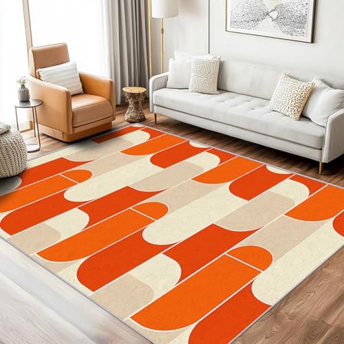 AUWUUA Orangefarbener geometrischer Teppich, 100 x 150 cm, abstrakt, modern, Mitte des Jahrhunderts, rutschfest, waschbar, für Wohnzimmer, Schlafzimmer, Esszimmer, Läufer für Flure AUWUUA Orangefarbener geometrischer Teppich, 100 x 150 cm, abstrakt, modern, Mitte des Jahrhunderts, rutschfest, waschbar, für Wohnzimmer, Schlafzimmer, Esszimmer, Läufer für Flure von AUWUUA