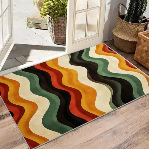 AUWUUA Retro 70er Jahre Teppich Wellen 80x180cm Schwarz Orange Grün Beige Abstrakte Moderne Teppich Streifen für Eingang, Flur, Fußmatte, Waschbar rutschfest Teppiche für Wohnzimmer, Schlafzimmer AUWUUA Retro 70er Jahre Teppich Wellen 80x180cm Schwarz Orange Grün Beige Abstrakte Moderne Teppich Streifen für Eingang, Flur, Fußmatte, Waschbar rutschfest Teppiche für Wohnzimmer, Schlafzimmer von AUWUUA