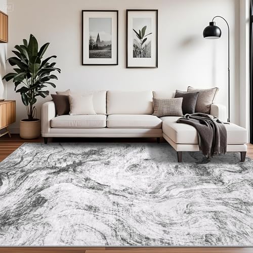 AUWUUA Schwarz-Grauer waschbarer Flächenteppich, 170 x 240 cm, moderner Abstrakter strukturierter Rutschfester Flächenteppich für Wohnzimmer, Schlafzimmer, kurzfloriger Eingangsbereich, Flurteppiche AUWUUA Schwarz-Grauer waschbarer Flächenteppich, 170 x 240 cm, moderner Abstrakter strukturierter Rutschfester Flächenteppich für Wohnzimmer, Schlafzimmer, kurzfloriger Eingangsbereich, Flurteppiche von AUWUUA