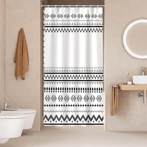 AUWUUA Schwarz-weißer Bohemian-Duschvorhang, 100 x 100 cm, abstraktes geometrisches Muster, Badewannen-Badezimmer-Duschvorhang, Schlichter Boho-Südwest-Tribal-Nordischer Chic, Klassische Kunst AUWUUA Schwarz-weißer Bohemian-Duschvorhang, 100 x 100 cm, abstraktes geometrisches Muster, Badewannen-Badezimmer-Duschvorhang, Schlichter Boho-Südwest-Tribal-Nordischer Chic, Klassische Kunst von AUWUUA