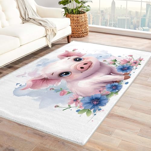 AUWUUA Schweine-Teppiche für Schlafzimmer, 80 x 120 cm, süßer Cartoon-Schweinchen-Teppich für Kinderzimmer, Mädchenzimmer, Rutschfester Teppich mit Bauernhoftier-Blumenmuster für die Fußmatte AUWUUA Schweine-Teppiche für Schlafzimmer, 80 x 120 cm, süßer Cartoon-Schweinchen-Teppich für Kinderzimmer, Mädchenzimmer, Rutschfester Teppich mit Bauernhoftier-Blumenmuster für die Fußmatte von AUWUUA