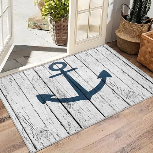 AUWUUA Teppich Maritim 100x150cm Nautische Anker Graue weiße Holzmaserung Kurzflor Waschbar rutschfest Teppich Wohnzimmer Schlafzimmer Teppichflur Küche Fußmatte AUWUUA Teppich Maritim 100x150cm Nautische Anker Graue weiße Holzmaserung Kurzflor Waschbar rutschfest Teppich Wohnzimmer Schlafzimmer Teppichflur Küche Fußmatte von AUWUUA