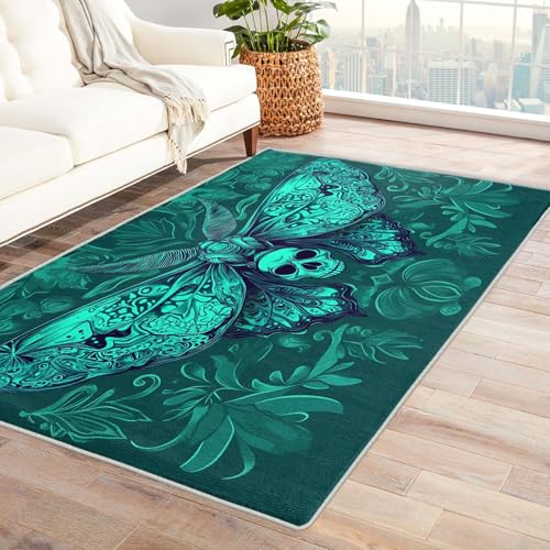 AUWUUA Teppich Schlafzimmer Gothic 130x240cm BöHmisches Totenkopfmuster Teppich Wohnzimmer Schlafzimmer, Vintage Anti-Rutsch Kurzflor Weich Waschbare Fußmatte für Kinderzimmer Küchen Badematte von AUWUUA